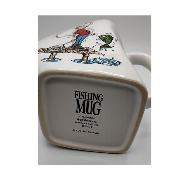 VTG 1992 Fly Fishing Cartoon Mug “The Results of Over Cast” Square Twist Ceramic - Picture 6 of 7